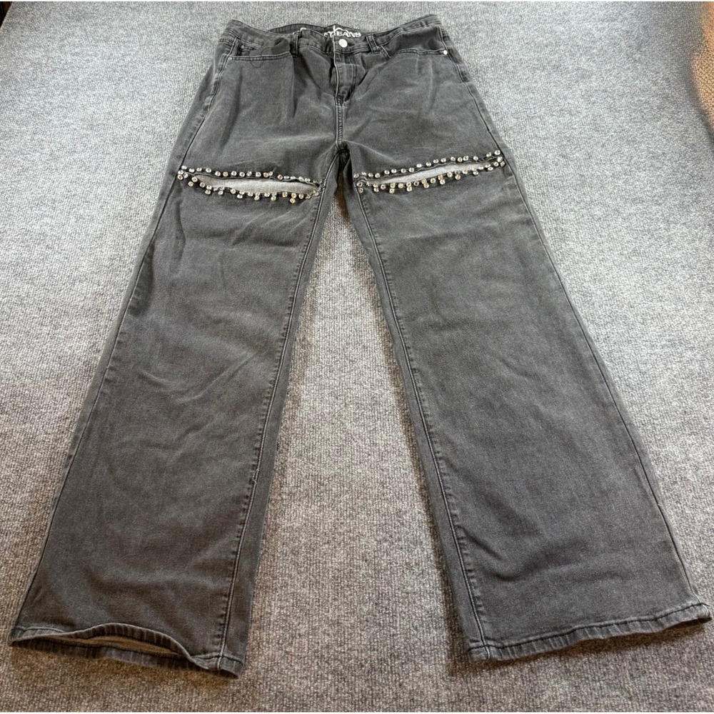 Spoon Jeans Womens XL Black Denim Straight Leg Pants Faded Wash Classic Fit